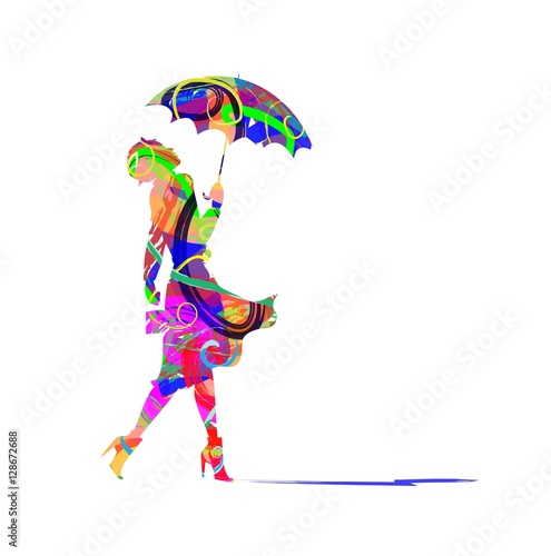 woman and umbrella  illustration