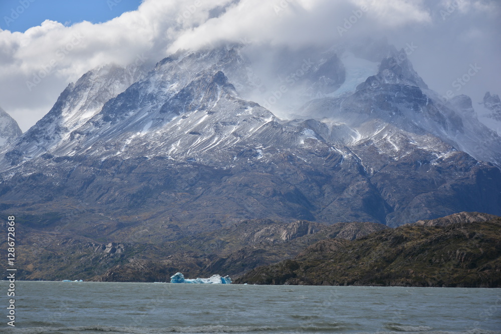 Landscape of mountains and lake in Patagonia Chile