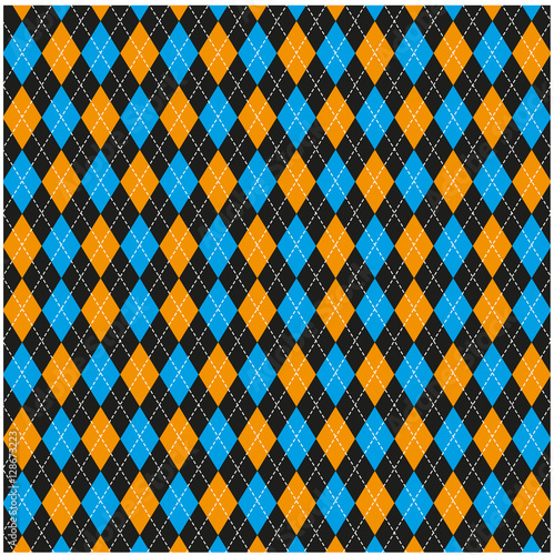 Background of the lozenges in the Scottish style. The pattern of yellow, blue and black diamonds with a diagonal seam.
