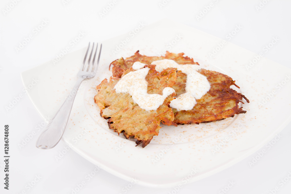 Potato Pancakes with cream and brown sugar