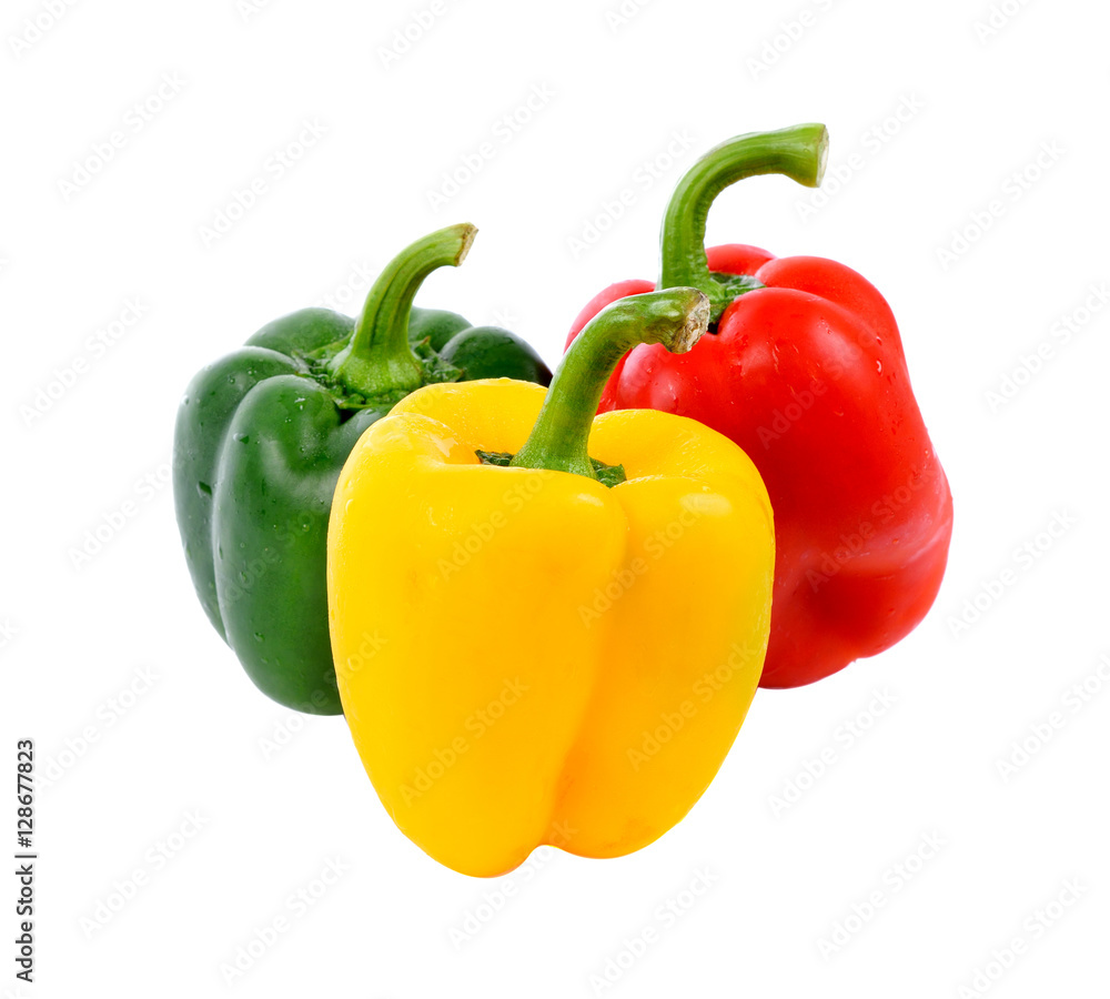 colored peppers isolated on white background
