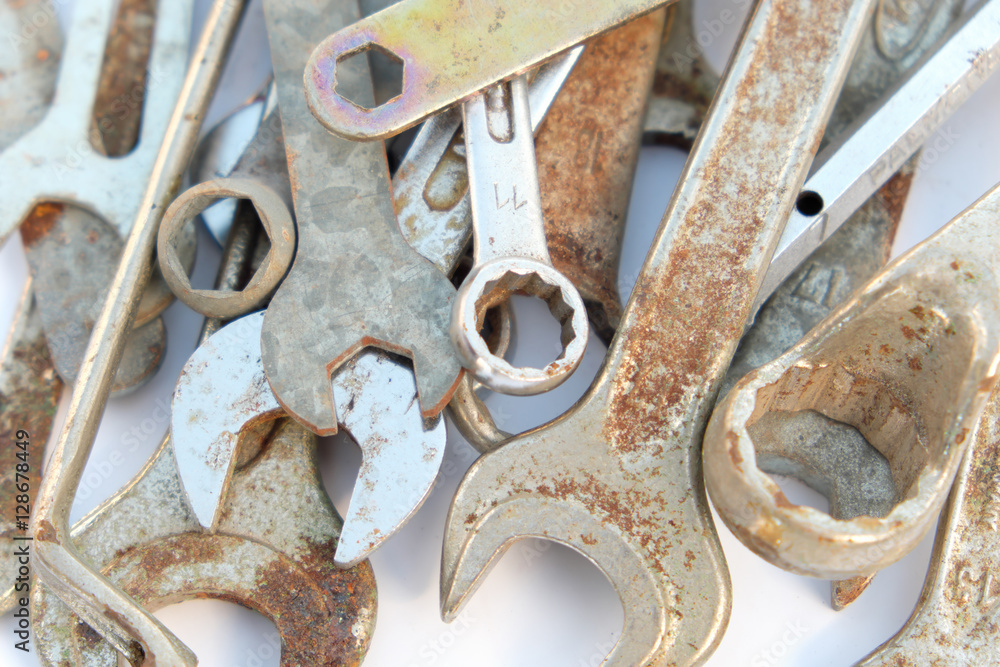 wrench set, rusty tools, group of wrenches wrench set, rusty tools, group of wrenches