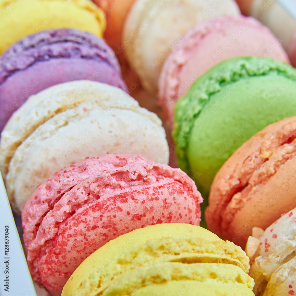 Colorful french macaroons in a box Colorful french macaroons in a box