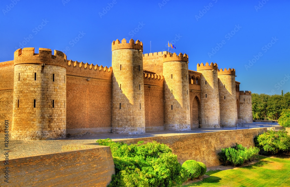 Aljaferia, a fortified medieval Islamic palace in Zaragoza, Spain