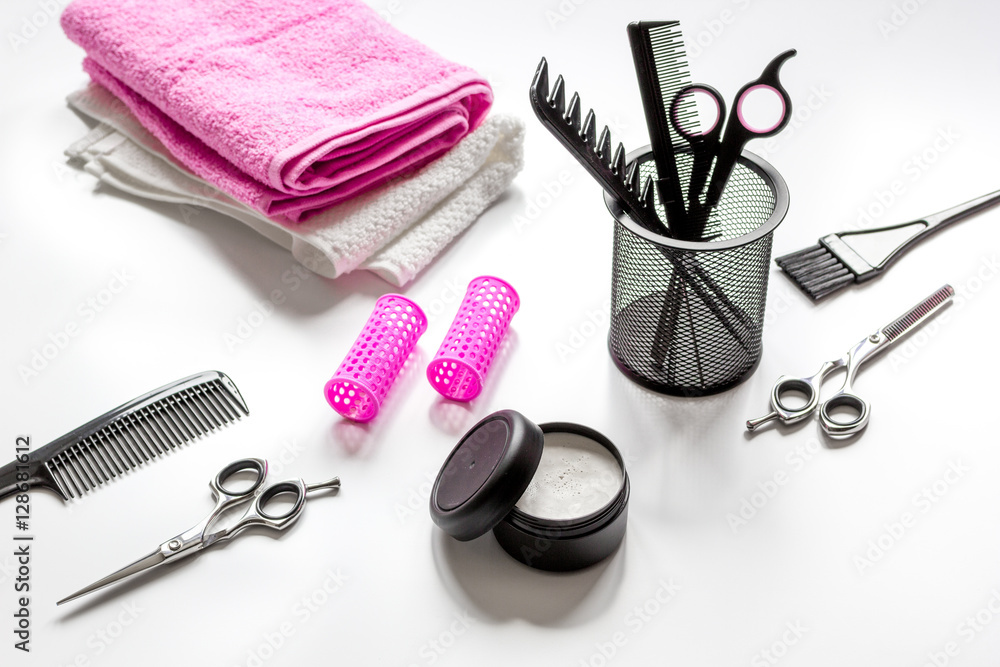 hairdresser working desk with tools hairdresser working desk with tools