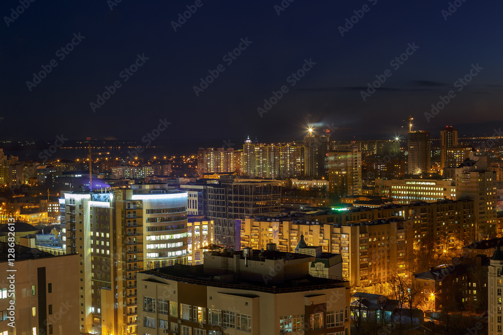 mysterious dramatic night panorama cityscape view of Voronezh city