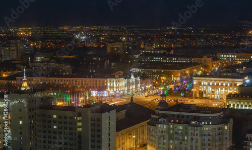 mysterious dramatic night panorama cityscape view of Voronezh city. Modern city 