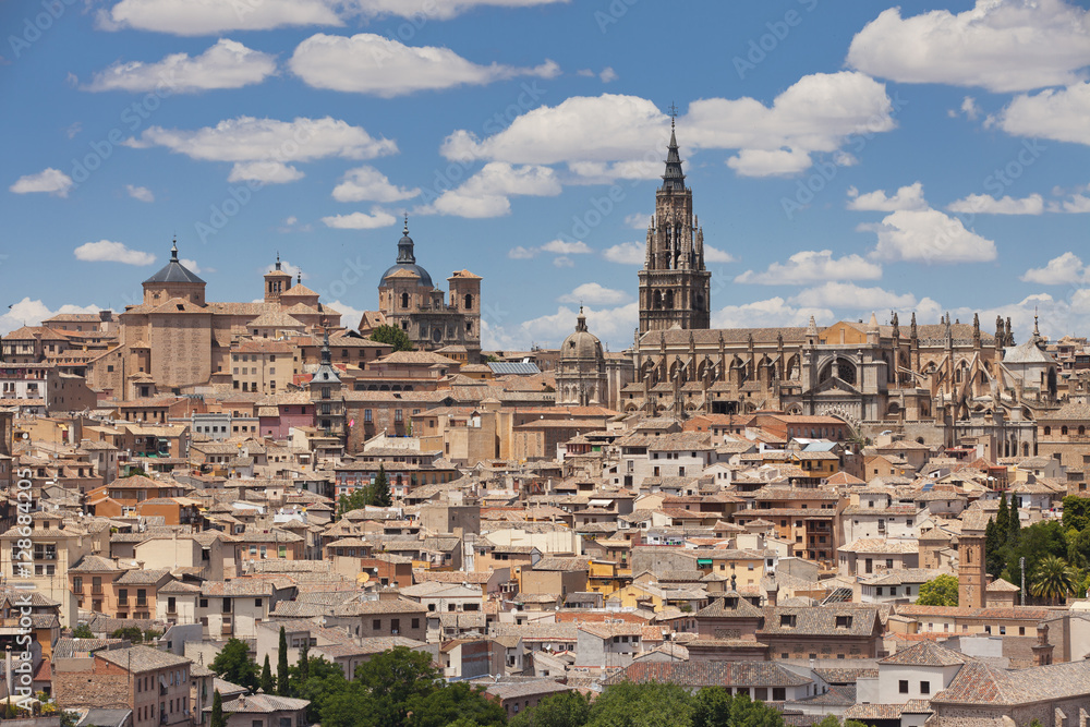 Panorama view of Toledo Cathedral and medieval houses 