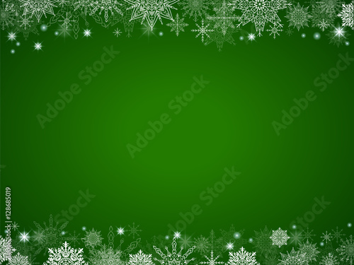 fairytale christmas background many snowflakes frame green recta