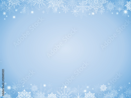 fairytale christmas background many snowflakes frame light blue