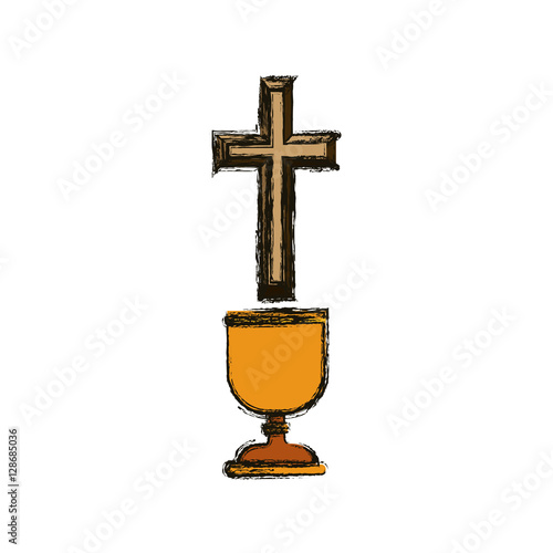 Cross and cup icon. Religion god pray faith and believe theme. Isolated design. Vector illustration