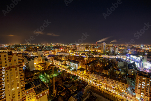 View of night city. Houses  night lights. Voronezh city.