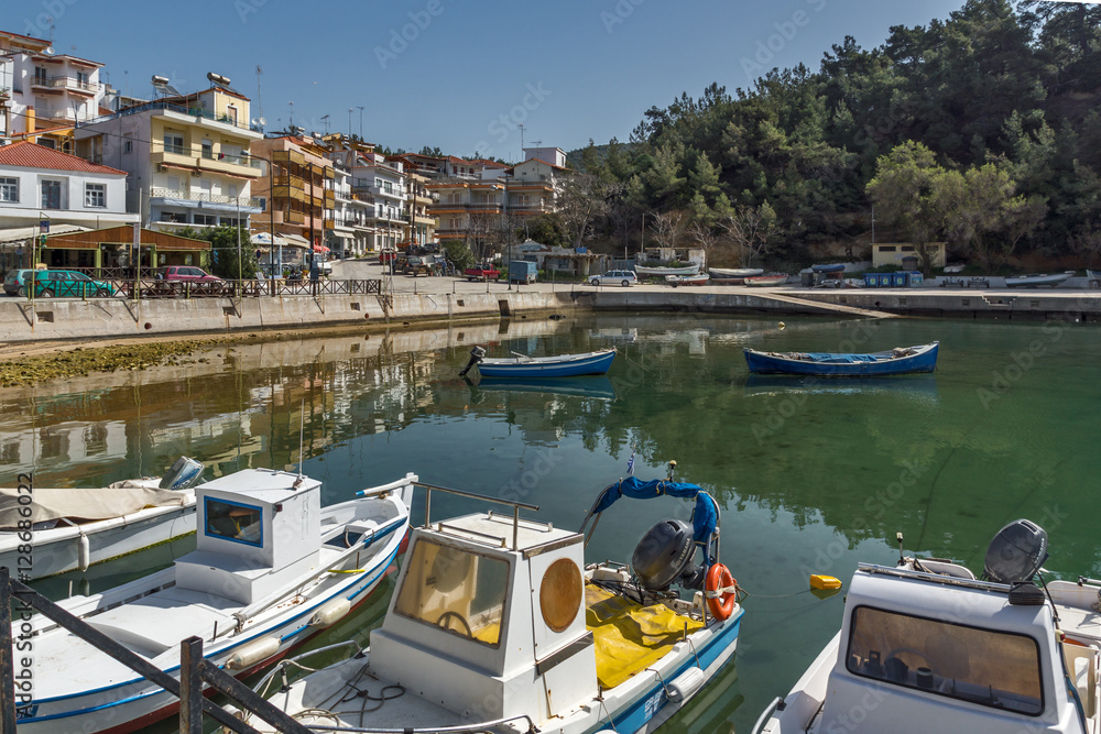 Panoramic view to the port of Limenaria, Thassos island, East Macedonia and Thrace, Greece Panoramic view to the port of Limenaria, Thassos island, East Macedonia and Thrace, Greece