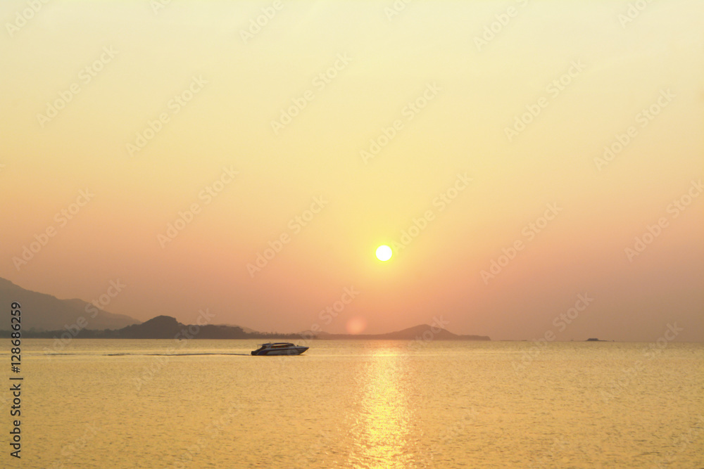 Golden Sky and sea in sunset background