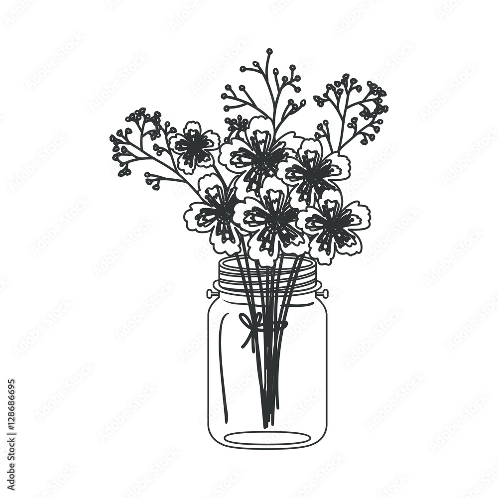 Obraz premium Flowers inside mason jar icon. Decoration floral nature and plant theme. Isolated design. Vector illustration