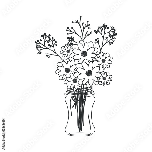 Flowers inside mason jar icon. Decoration floral nature and plant theme. Isolated design. Vector illustration
