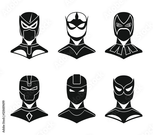 Superhero concept set in black simple style isolated on white background. Elements for illustration, infographics, logos and banners.