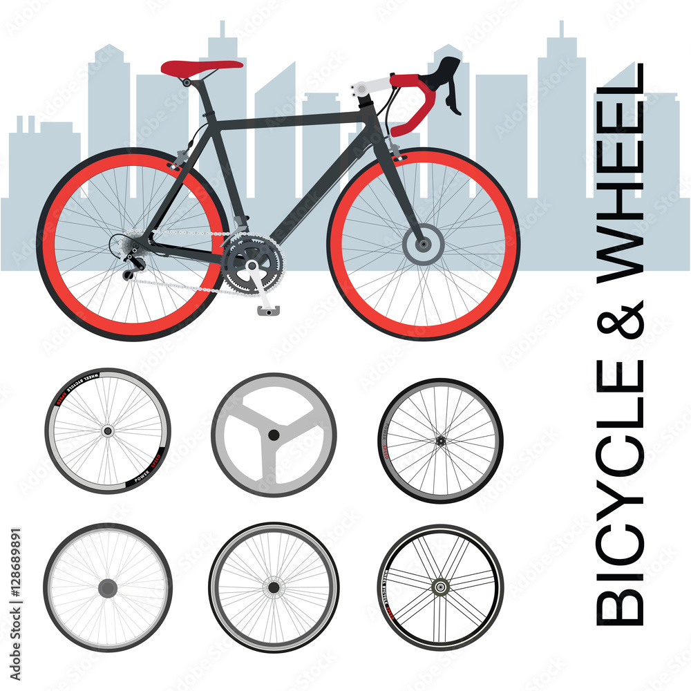 Fototapeta premium Bicycle wheel Set vector illustration