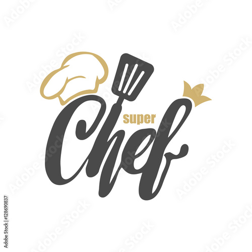 Chef logo. Lettering Hand lettering with a cap chef. Symbol icon logo design.