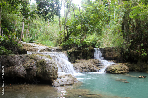 Beautiful blue water  jungle landscape  with small waterfalls