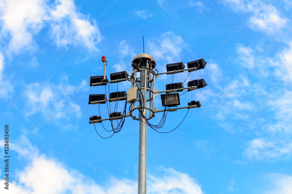 Lamp post of spotlights Airport.