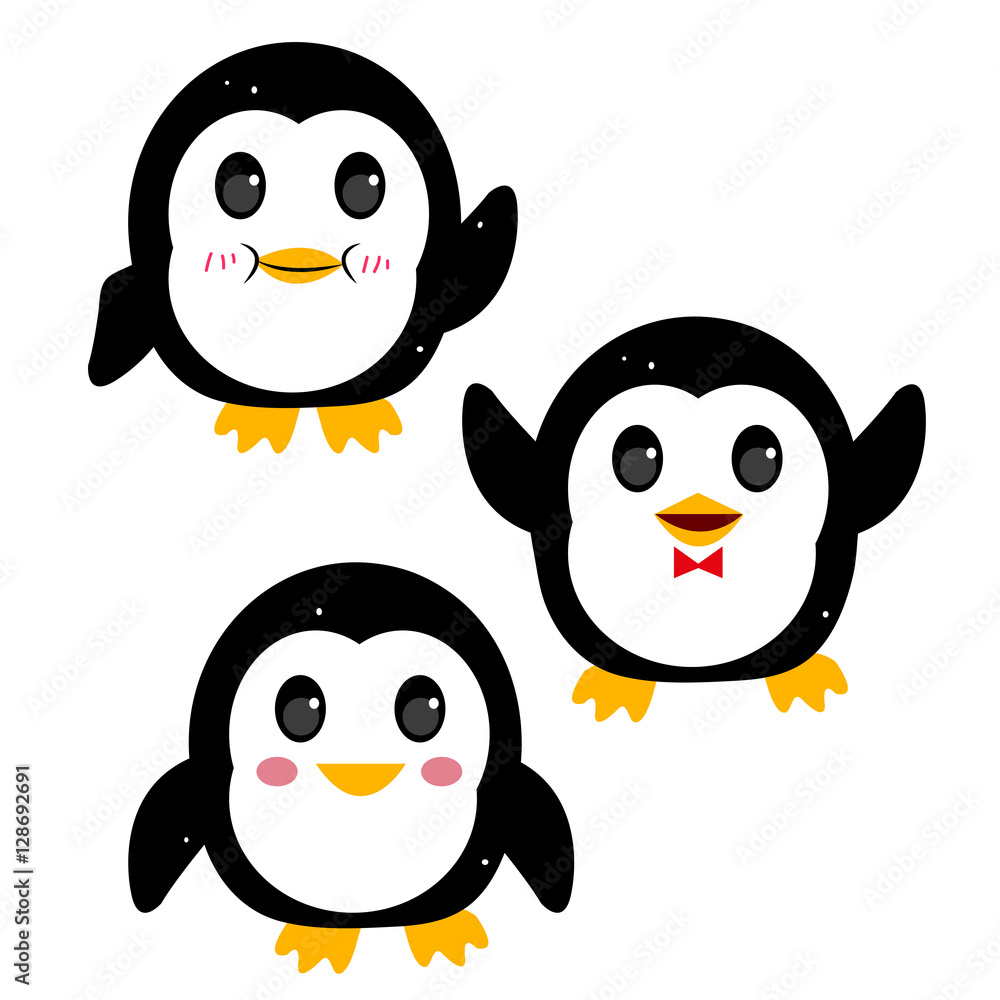 Naklejka premium Penguins set vector, cute cartoon.