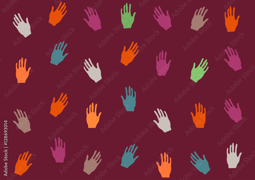 Colorful hands pattern on pink background | palm illustration decoration concept Colorful hands pattern on pink background | palm illustration decoration concept