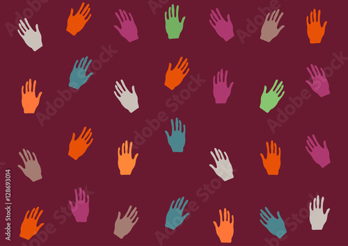 Colorful hands pattern on pink background | palm illustration decoration concept