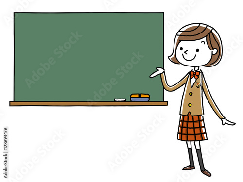 ブレザーの女子学生と黒板
