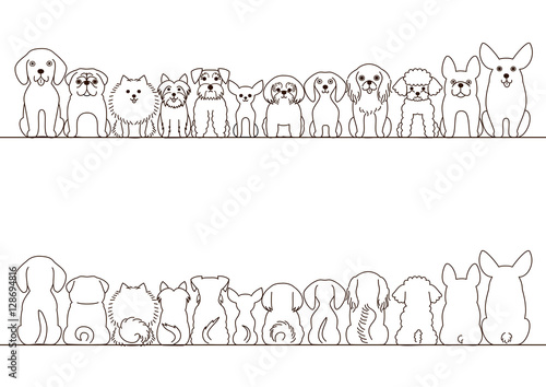 small dogs border set, front view and rear view, line art