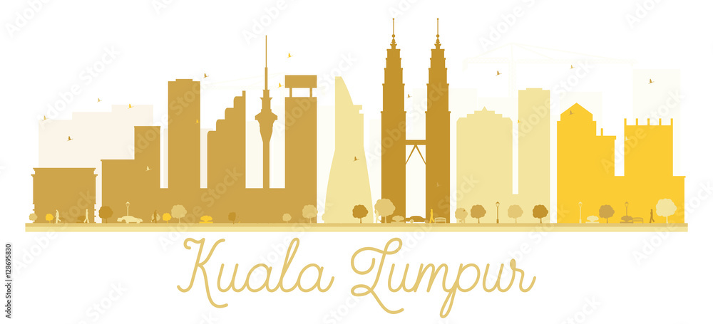 Kuala Lumpur City skyline golden silhouette.