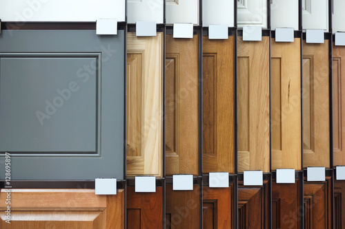 wood cabinet door samples in market in a row photo