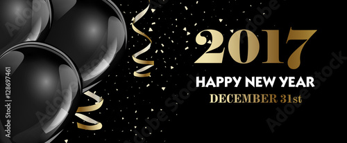Set of luxury Christmas, New Year banner templates with black hot air ballons.