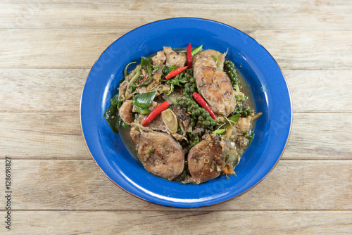 Spicy stir-fried catfish with basil : Thai style food