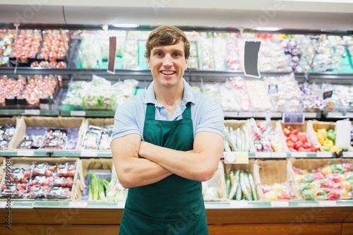 Bild auf Leinwand Portrait of man grocer smiling