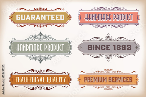 Vector flowers vintage labels on different versions.