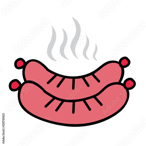 stack of hot smoked sausages with smoke. vector illustration