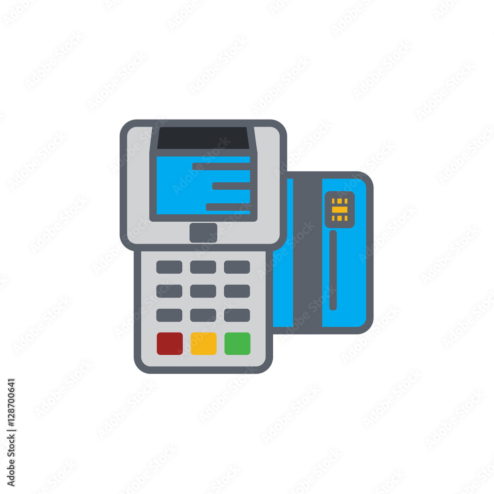 Vector icon or illustration with pay terminal and card in outline style Vector icon or illustration with pay terminal and card in outline style