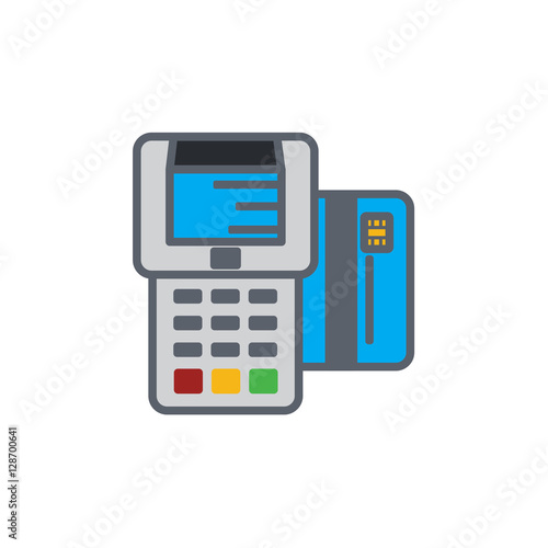 Vector icon or illustration with pay terminal and card in outline style