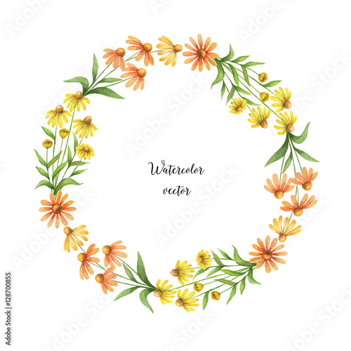 Watercolor vector round frame of echinacea.