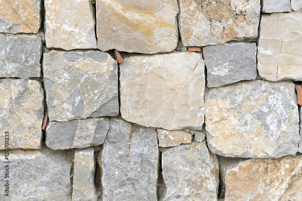 Gray and brown wall with stone masonry, background, texture Gray and brown wall with stone masonry, background, texture