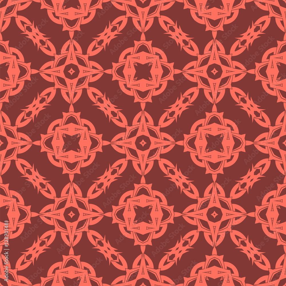 Red Ornamental Seamless Line Pattern. Endless Texture. Oriental Geometric Ornament