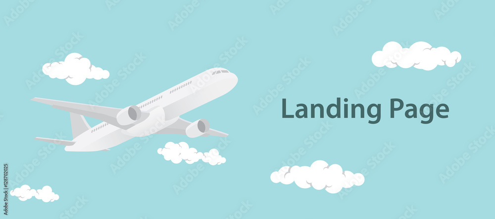 landing page design illustration with aero plane and  text