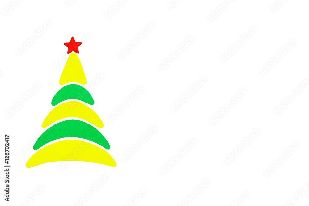 The New Year and Christmas conceptual tree made of a color cardboard. Isolated on a white background. The New Year and Christmas conceptual tree made of a color cardboard. Isolated on a white background.
