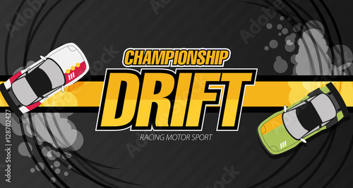 Top view of a drifting cars. Drift banner for web or print. Flat