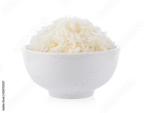bowl full of rice on white