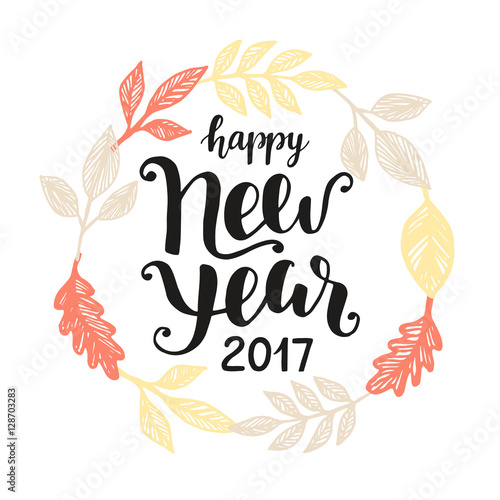 Happy New Year 2017 hand drawn greeting card