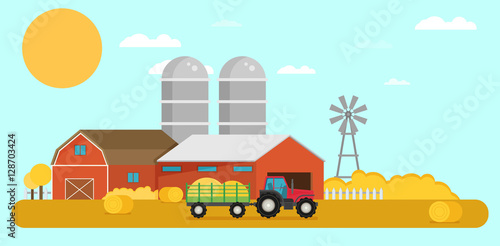 Flat design vector crop illustration. Farm, rural landscape © mix3r