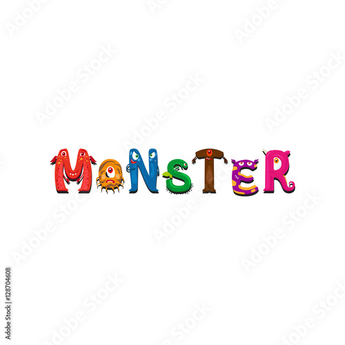 Print design for textile with Monsters letter and word Monster isolated on white. Vector illustration