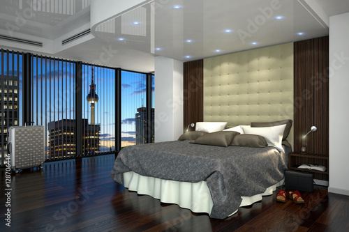 Foto Ein modernes Hotelzimmer, Suite mit Kingsize Bett in Berlin - Schlafzimmer